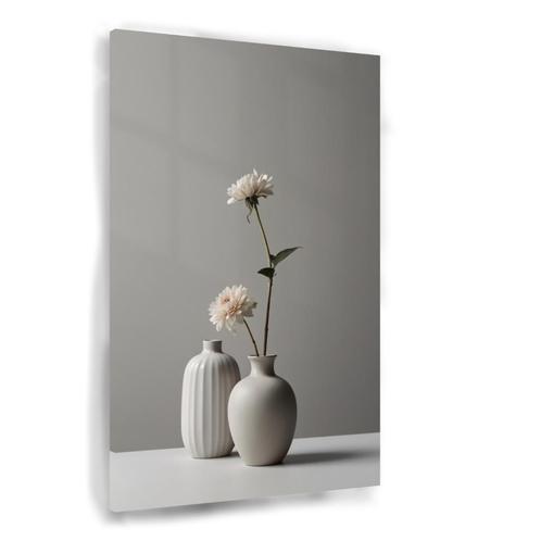 Minimalistische Vazen en Witte Bloemen Stilleven Glasschild, Huis en Inrichting, Woonaccessoires | Schilderijen, Tekeningen en Foto's