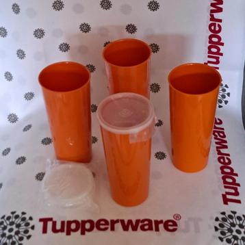 Tupperware 4 retro drinkbekers met deksel 17 cm H