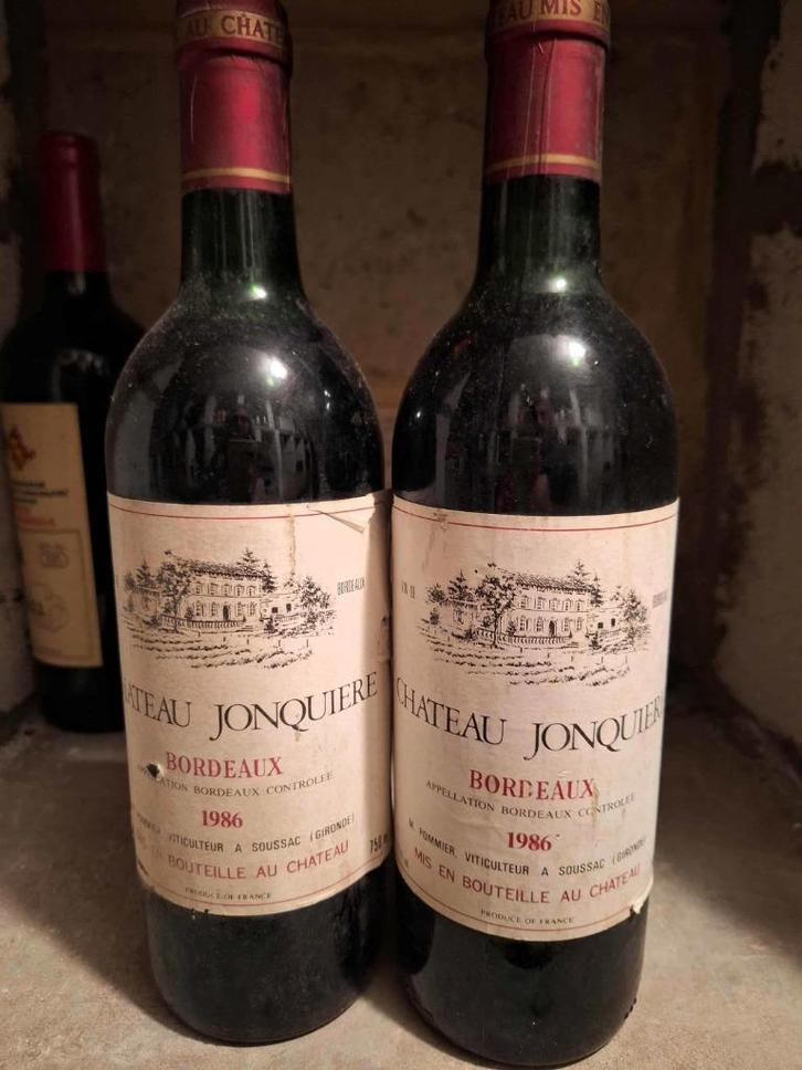 2 Chateau Jonquière Bordeaux 1986, Verzamelen, Wijnen, Zo goed als nieuw, Rode wijn, Frankrijk, Vol, Ophalen of Verzenden