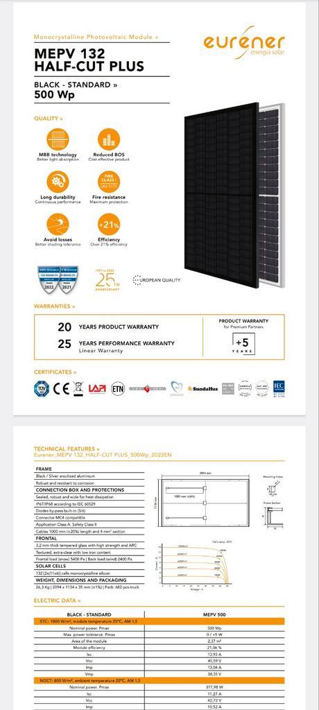 Eurener 500Wp zonnepaneel, Bricolage & Construction, Panneaux solaires & Accessoires, Comme neuf, Enlèvement ou Envoi