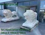 2 levensgrote Leeuwen uit marmer gehouwen, handwerk, Ophalen