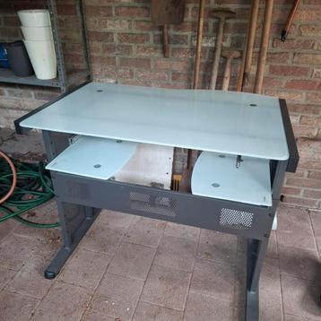 Bureau en métal gris et verre sablé, Enlèvement, Utilisé, Bureau