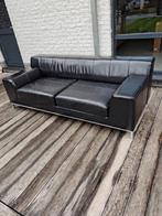 Zwarte lederen zetel, Huis en Inrichting, Ophalen, Gebruikt, Leer