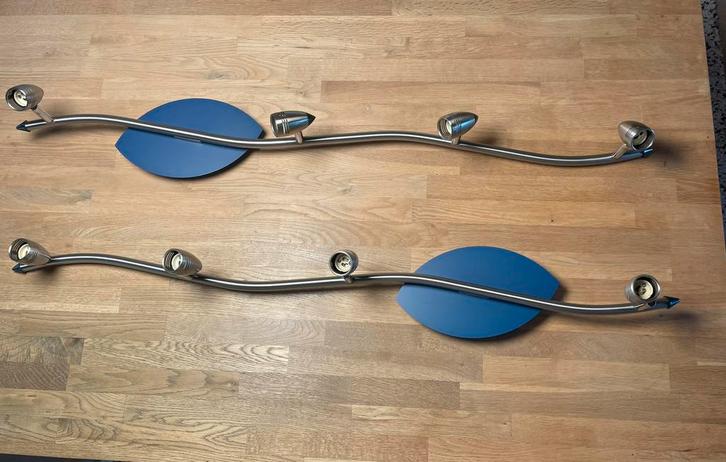2 plafondrails voor 4 spotjes, dus 2x4 lichtpunten, Huis en Inrichting, Lampen | Spots, Zo goed als nieuw, Plafondspot of Wandspot
