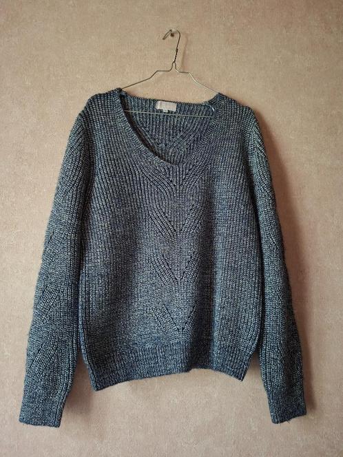 Lichtblauwe Grofgebreide Trui met V-hals en Glitters van Cas, Kleding | Dames, Truien en Vesten, Zo goed als nieuw, Maat 36 (S)