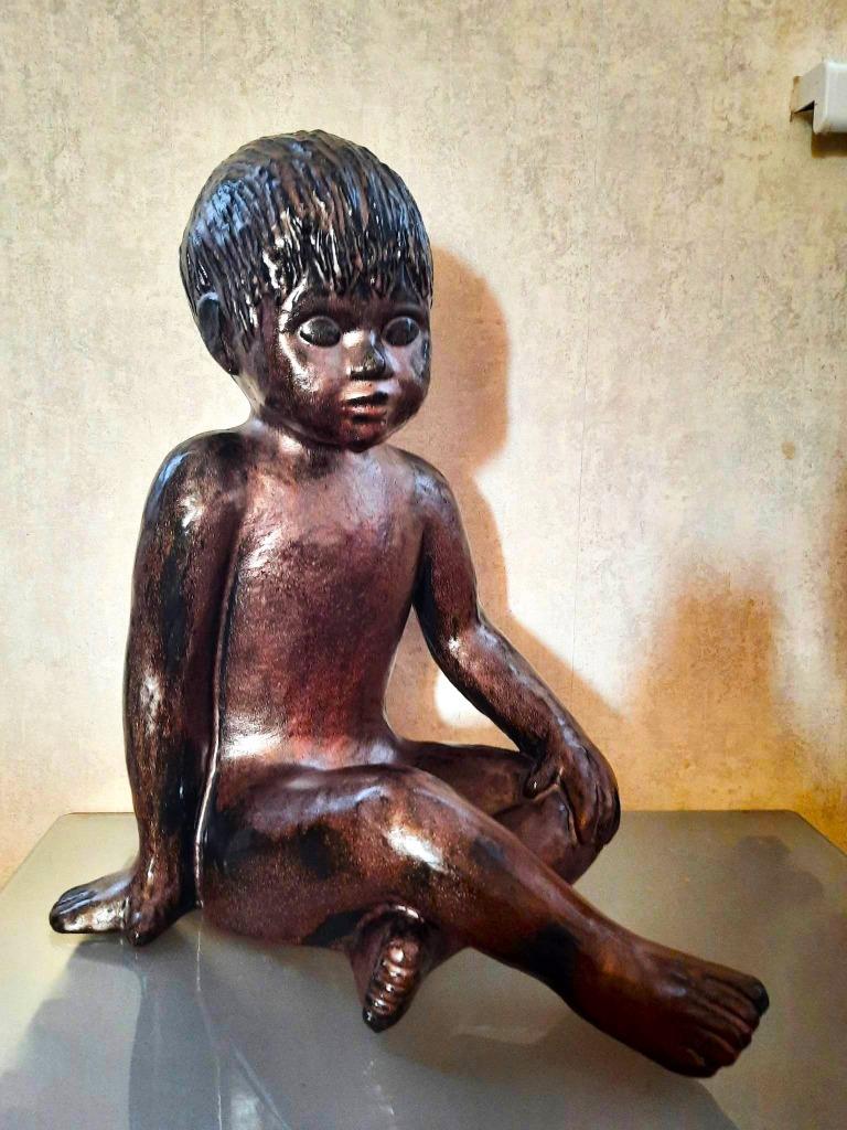 Leuk Antieke bronzen beeld met mooie patine. H- 43 cm, Ophalen of Verzenden, Brons