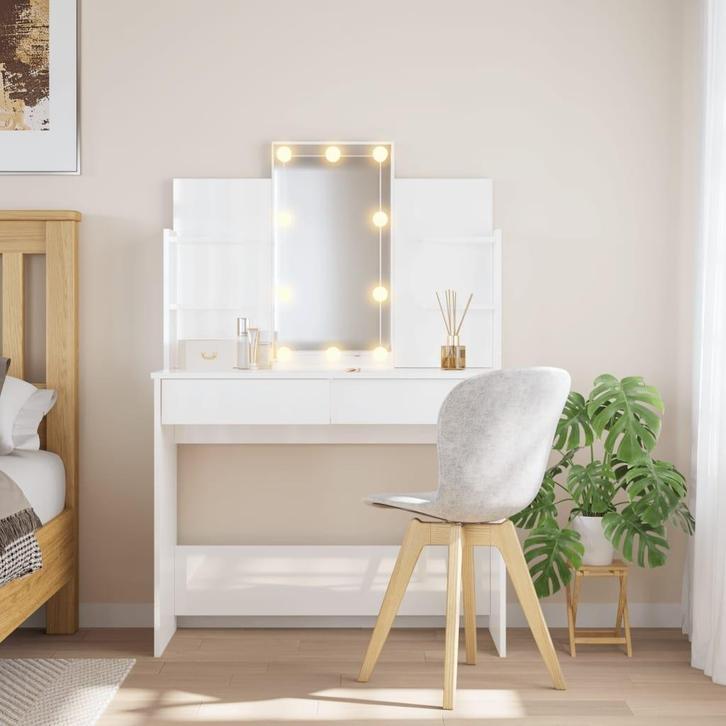 Kaptafel met LED-verlichting 96x40x142 cm hoogglans wit, Huis en Inrichting, Zitzakken, Nieuw, Wit, Verzenden