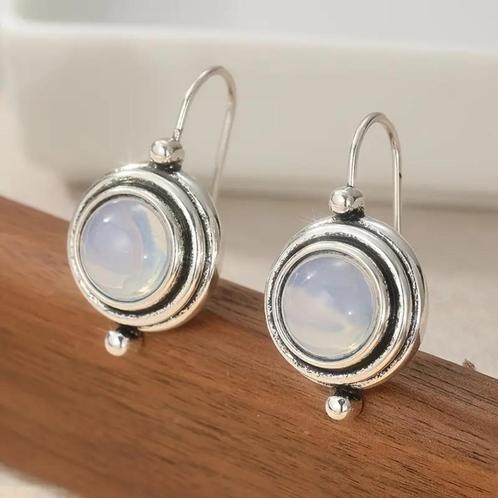 Oorbellen met opaliet, Handtassen en Accessoires, Oorbellen, Nieuw, Hangers, Overige materialen, Zilver, Verzenden