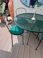 Ronde tafel ijzer wit groen bijpassende losse zitkussens, Tuin en Terras, Tuintafels, Ophalen, Zo goed als nieuw