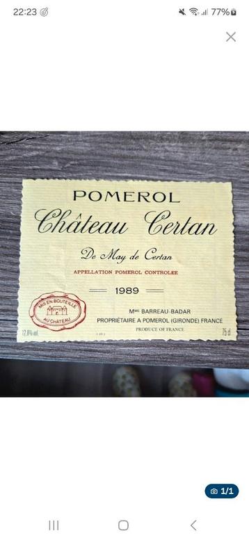 Une étiquette POMMEROL château Certan 1989