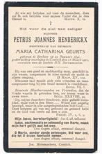 Bp. Henderickx Petrus. ° Berlaer 1841 † Contich 1912, Verzamelen, Bidprentjes en Rouwkaarten, Ophalen of Verzenden, Bidprentje