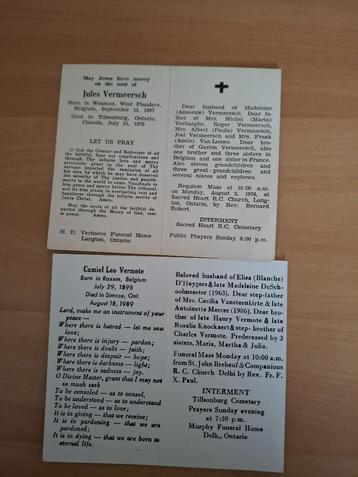 2 Bidprentjes van Vlaamse Amerikanen 1976 en 1989 beschikbaar voor biedingen