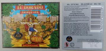 Étiquette de bière El Dorado Triple IPA Brasserie Enigma 8m4, Enlèvement ou Envoi, Utilisé