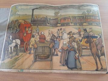 schoolplaat voor vaderlandsche geschiedenis 'de eerste spoor, Antiek en Kunst, Antiek | Schoolplaten, Ophalen of Verzenden, Geschiedenis