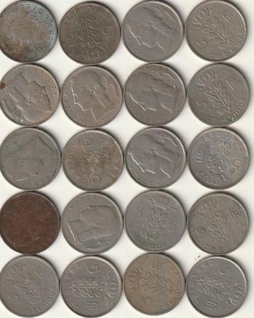 lot van 20 munten van 5 frank type Rau van Boudewijn I ,,zie beschikbaar voor biedingen