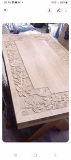 handgemaakte tafel 160x90 uit eikenhout met glazen plaat, Ophalen of Verzenden