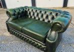 Prachtige Chesterfield 2 zits bank in groen gevlamd leder, Huis en Inrichting, Zetels | Zetels, Ophalen, Chesterfield, mancave, vintage,