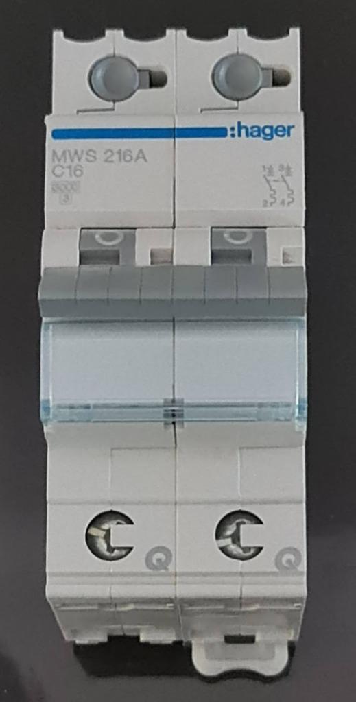HAGER 2-polige stroomonderbreker - 16Amp - Quickconnect, Doe-het-zelf en Bouw, Elektriciteit en Kabels, Nieuw, Overige typen, Ophalen of Verzenden