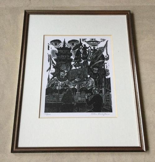 Oosterse georiënteerde gesigneerde grafiek Antoon Vermeylen, Antiek en Kunst, Kunst | Etsen en Gravures, Ophalen of Verzenden