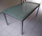 Eettafel met glazen bovenblad, Ophalen, 50 tot 100 cm, Zo goed als nieuw, Glas