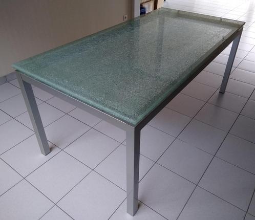 Eettafel met glazen bovenblad (afhalen te Oostende), Huis en Inrichting, Tafels | Eettafels, Zo goed als nieuw, 50 tot 100 cm