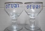 2 Orvai ('Orval')- glazen met geëmailleerde letters, Ophalen of Verzenden, Zo goed als nieuw, Glas of Glazen, Overige merken
