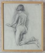 FRITS VAN KOLCK / RUGGELINGS NAAKT / ORIGINEEL / 63x53cm KAD, Antiek en Kunst, Ophalen of Verzenden