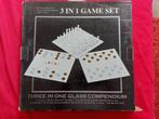 3 in 1 glazen dambord, schaakbord en backgammon, Ophalen, Zo goed als nieuw