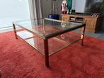 Glazen salontafel met koperen frame, Huis en Inrichting, Tafels | Salontafels, Ophalen, Gebruikt, 100 tot 150 cm, 50 tot 100 cm