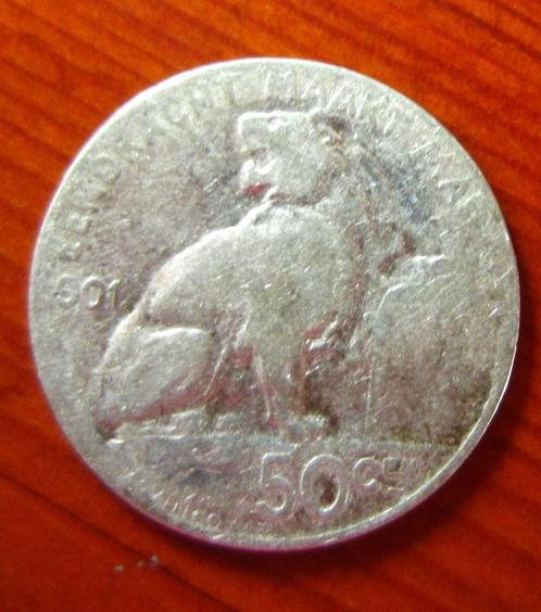 BELGISCHE munt 50 cts - Leopold II - 1901, Postzegels en Munten, Munten | België, Losse munt, Zilver, Zilver, Verzenden