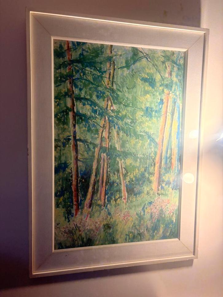 Dessin à la craie - Paysage forestier - Avec cadre épais, Antiquités & Art, Art | Peinture | Abstraite, Enlèvement