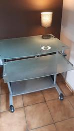 Computertafel deels glas en deels inox, Ophalen, Zo goed als nieuw