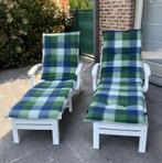 2 verstelbare ligstoelen met kussens, Ophalen, Gebruikt, Kunststof, Stapelbaar