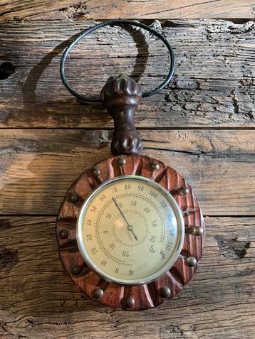 Antiek houten thermometer - meet in Celsius en Fahrenheit beschikbaar voor biedingen