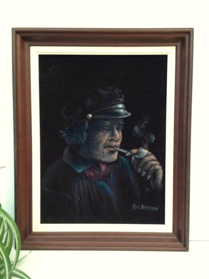 Portret op zwart fluweel Herman Anseeuw, Antiek en Kunst, Kunst | Schilderijen | Klassiek, Ophalen of Verzenden