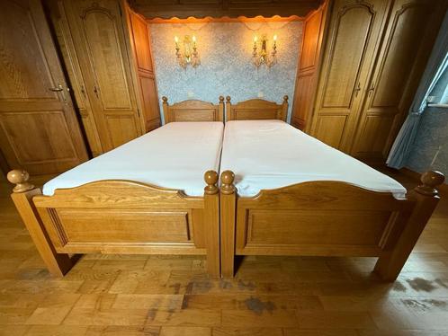 Twee unieke identieke eiken eenpersoonsbedden - buitenmaat!, Huis en Inrichting, Slaapkamer | Bedden, Zo goed als nieuw, Eenpersoons