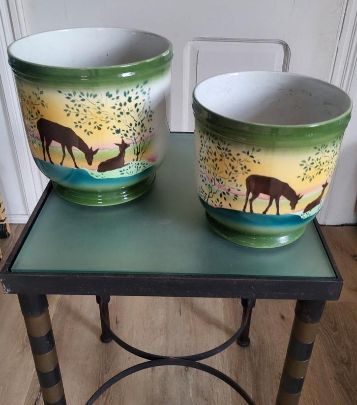 2 vintage / antieke bloempotten, Antiek en Kunst, Curiosa en Brocante, Ophalen of Verzenden