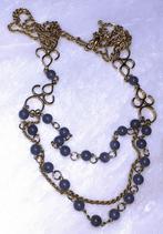 Halsketting vintage gouden laagjes met blauwe parels, Bijoux, Sacs & Beauté, Colliers, Bleu, Autres matériaux, Envoi, Neuf