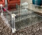 Salontafel met glas 115*115*45 en plexiglas poten, Huis en Inrichting, Tafels | Eettafels, Glas, Ophalen
