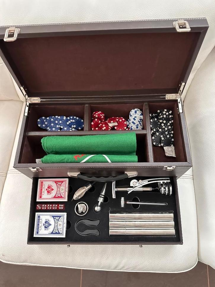 Luxe Poker -en Wijnset in Koffer, Hobby en Vrije tijd, Gezelschapsspellen | Kaartspellen, Nieuw, Ophalen of Verzenden