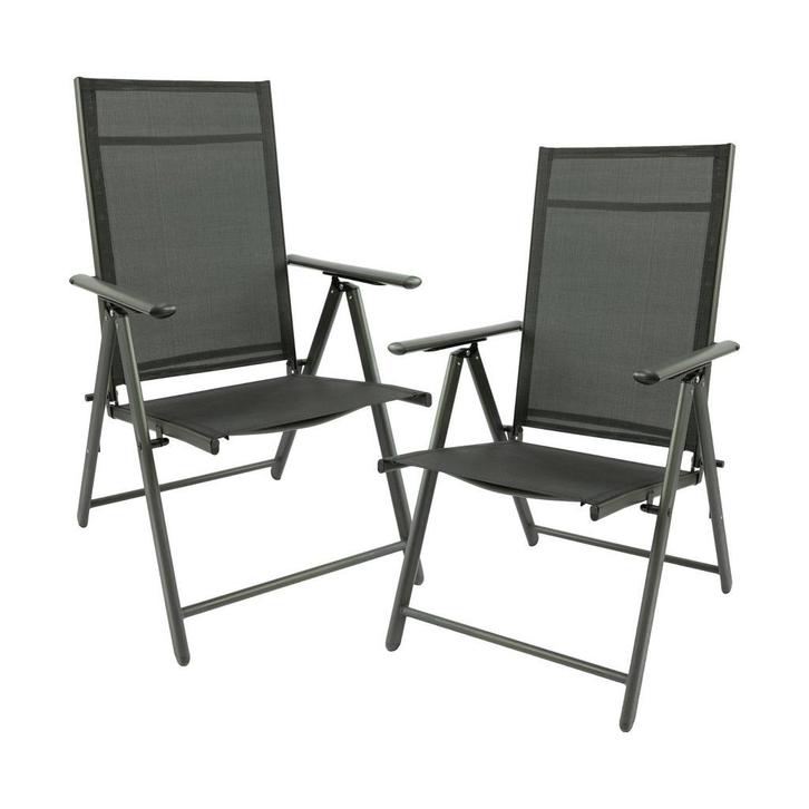MaxxGarden Tuinstoel - 2 stuks - aluminium - Zilver/zwart, Tuin en Terras, Tuinstoelen, Nieuw, Aluminium, Inklapbaar, Ophalen of Verzenden