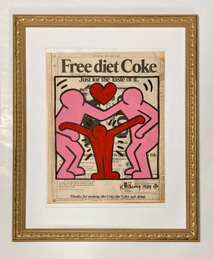 Keith Haring: tekening op krantenpapier., Antiek en Kunst, Kunst | Designobjecten, Ophalen of Verzenden