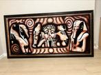 Egyptisch schilderij met houten kader breed 2mx1m hoog, Antiek en Kunst, Ophalen