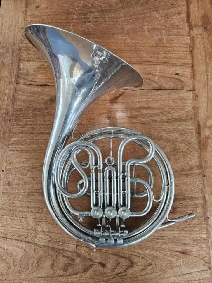 1930s Gebr. Alexander Mainz mod. 93 Nickel Hoorn, Muziek en Instrumenten, Blaasinstrumenten | Hoorns, Gebruikt, F-hoorn, Ophalen