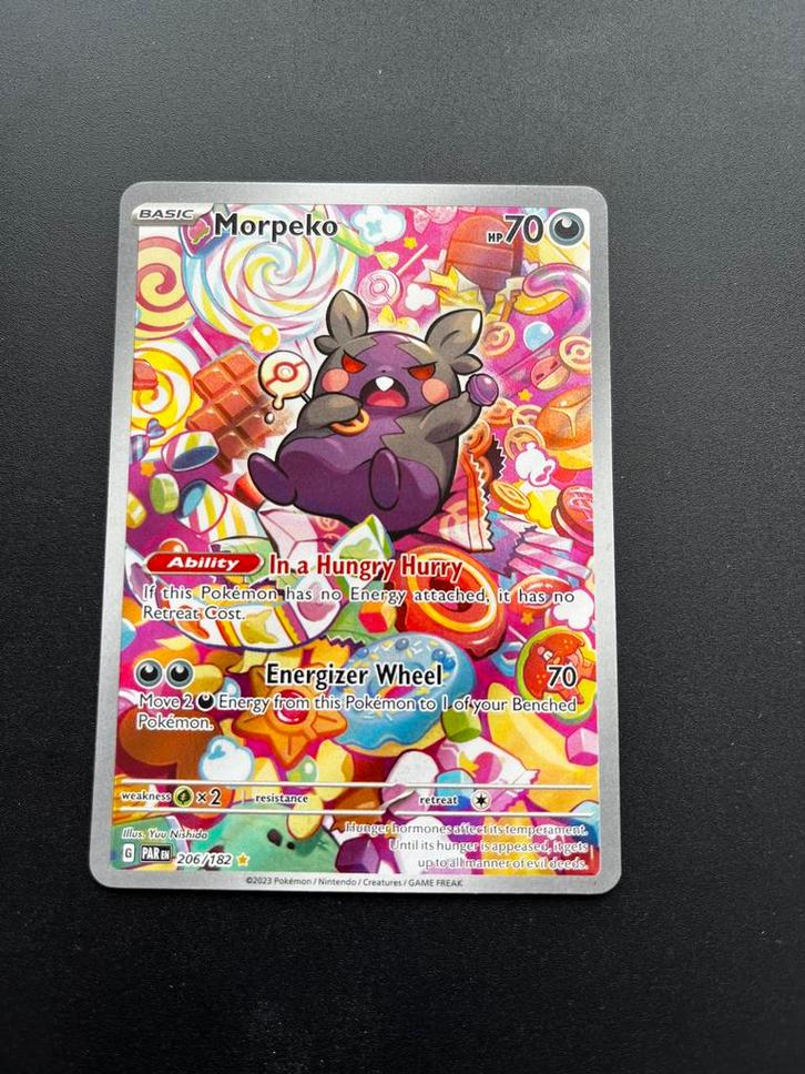 Morpeko 206/182 Paradox Rift Pokémon, Hobby en Vrije tijd, Verzamelkaartspellen | Pokémon, Zo goed als nieuw, Losse kaart, Foil