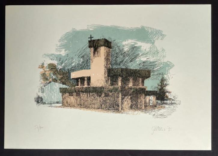 Peter Goossens - zeefdruk - Sint-Niklaas Heilige Fam. kerk, Antiek en Kunst, Kunst | Litho's en Zeefdrukken, Ophalen of Verzenden