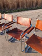 Set 4 vintage buisframe stoelen -- MET WERK --, Huis en Inrichting, Stoelen, Ophalen, Bruin, Metaal, Vier