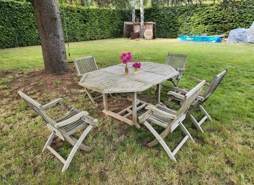 Teak high tea stansted tuinset compleet., Tuin en Terras, Tuinsets en Loungesets, Gebruikt, Tuinset, Hout, Eettafel, Stoel, Ophalen