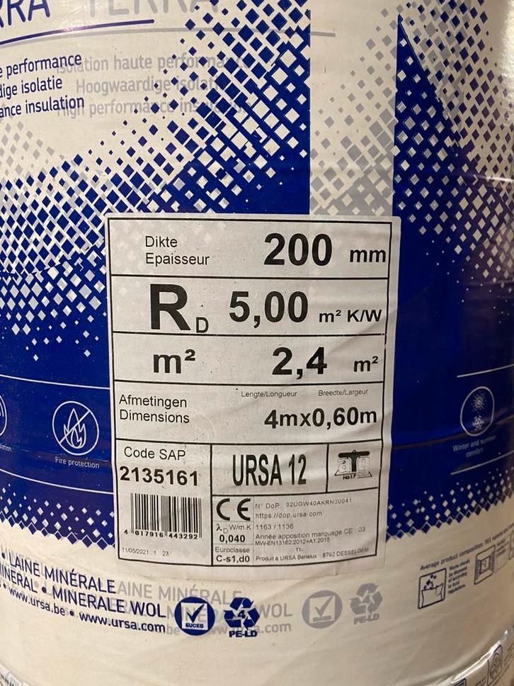 URSA TERRA isolatie 200 mm – Rd 5,0 – 7 pakken (33,6 m²), Doe-het-zelf en Bouw, Isolatie en Afdichting, Nieuw, Dakisolatie, Glaswol