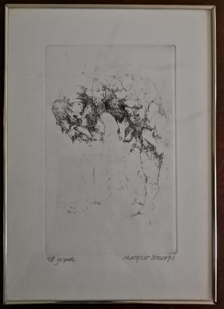 Margriet Oomen – Gesprek - ets - gesigneerd genummerd 4/8 In, Antiek en Kunst, Kunst | Etsen en Gravures, Ophalen of Verzenden